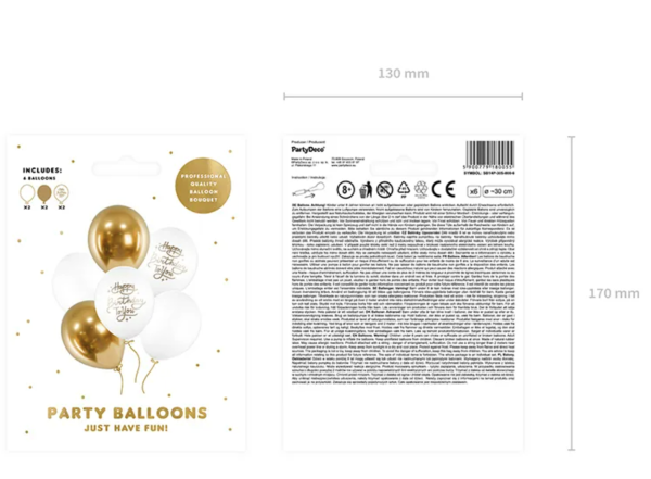 Latexballons - SET: Happy Birthday, gold/weiß - je ø 30cm